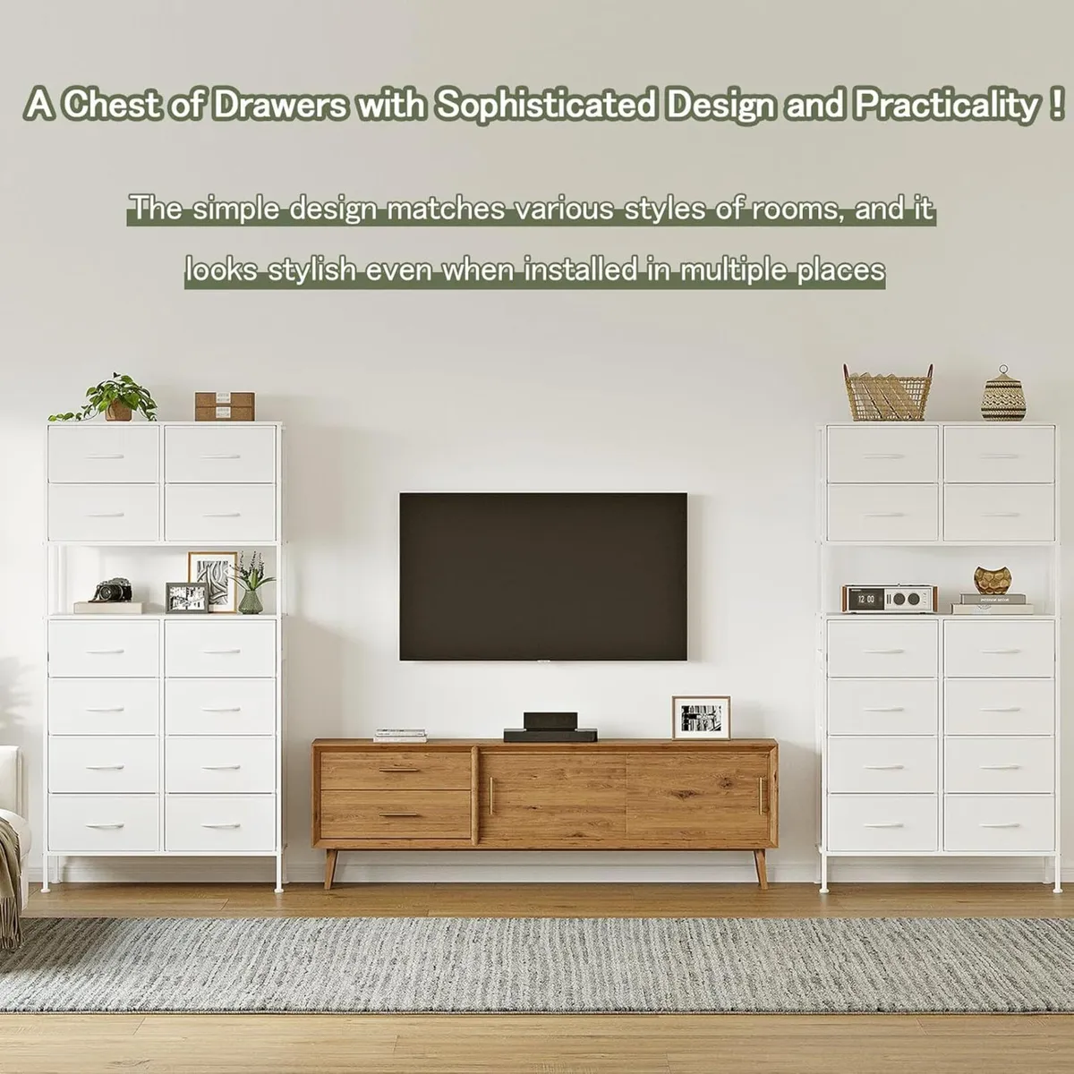 High Chest of Drawers White Storage with Open - Image 4