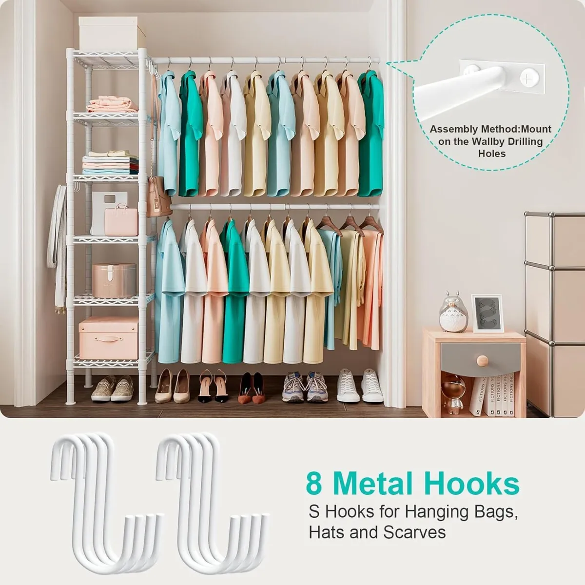 Telescopic Garment Rack Wall Mounted Coat Hanging - Image 4