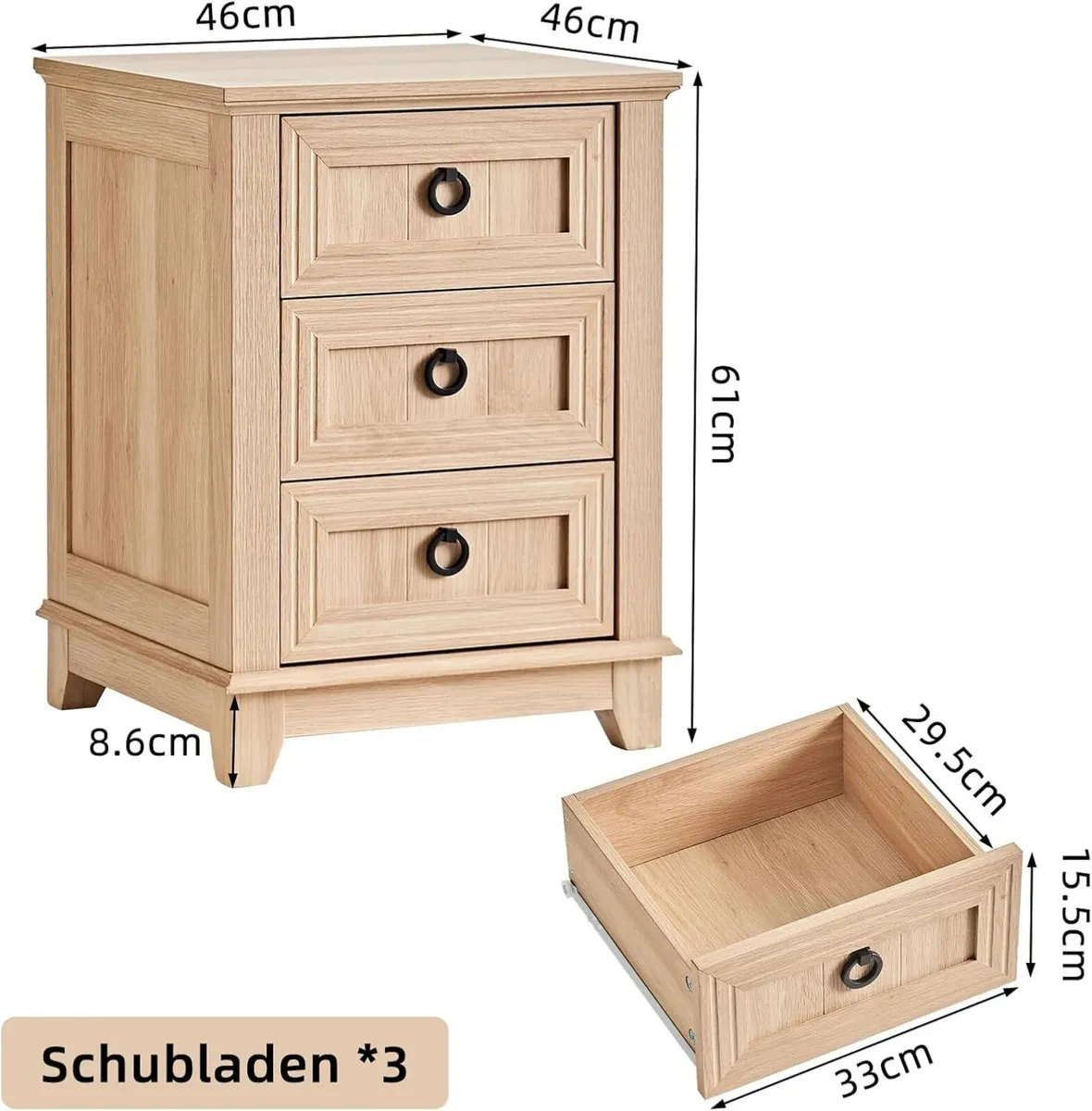 Farmhouse Nightstand 16 Inch End Table with 3 - Image 2