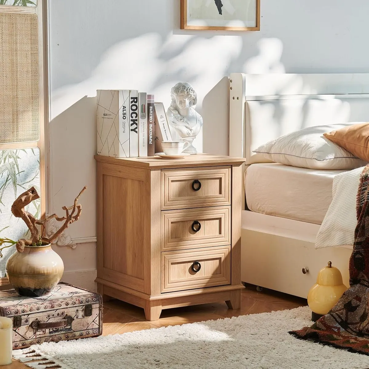 Farmhouse Nightstand 16 Inch End Table with 3 - Image 3