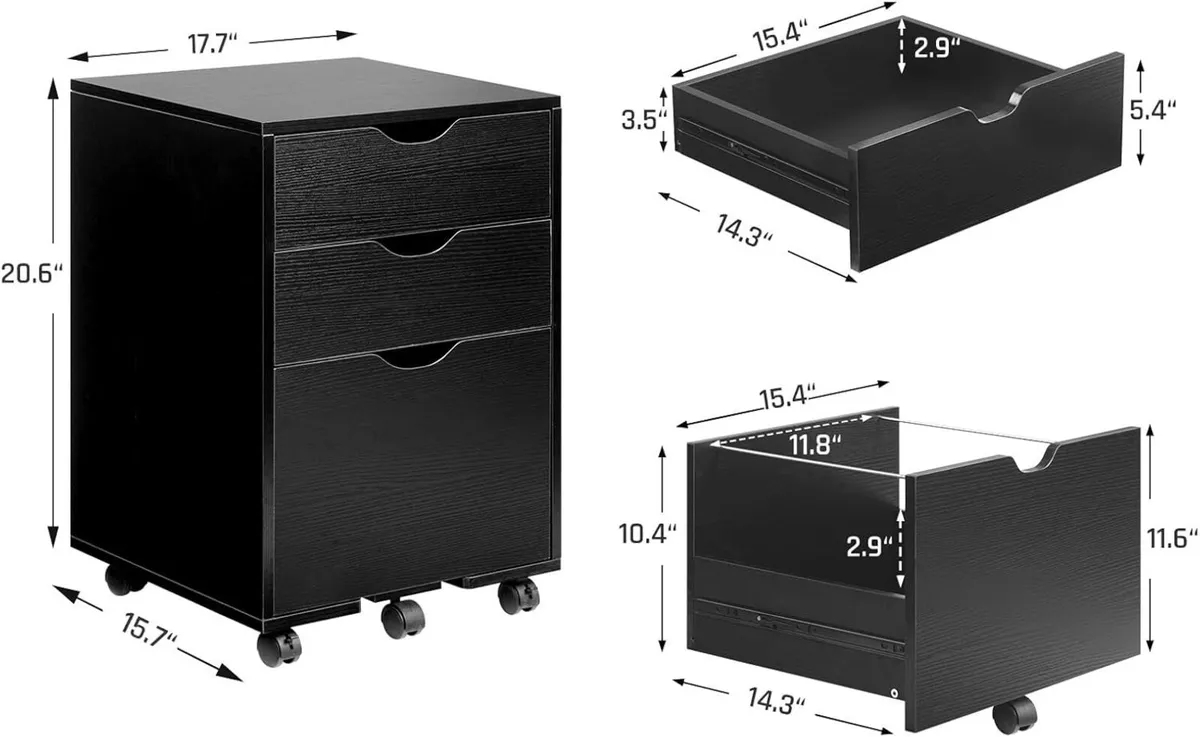 Mobile Filling Cabinet with 3-Drawer Wood Desk - Image 3