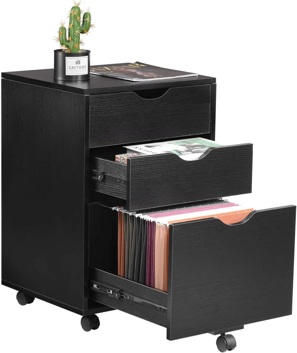 Mobile Filling Cabinet with 3-Drawer Wood Desk - Image 1
