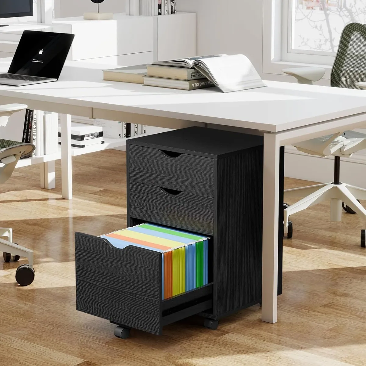 Mobile Filling Cabinet with 3-Drawer Wood Desk - Image 2