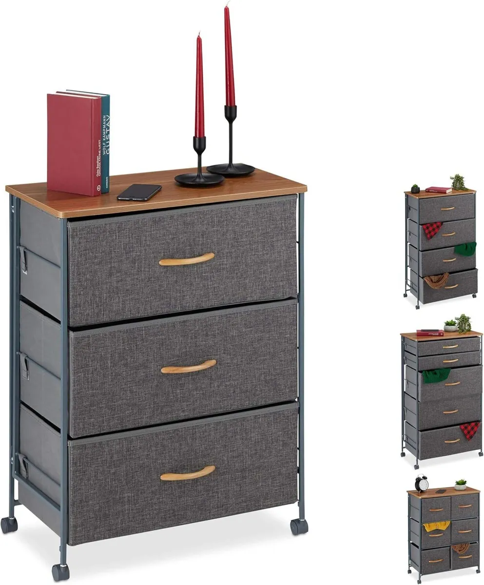 Chest of Drawers on Castors 3 Fabric Decor Stand - Image 1