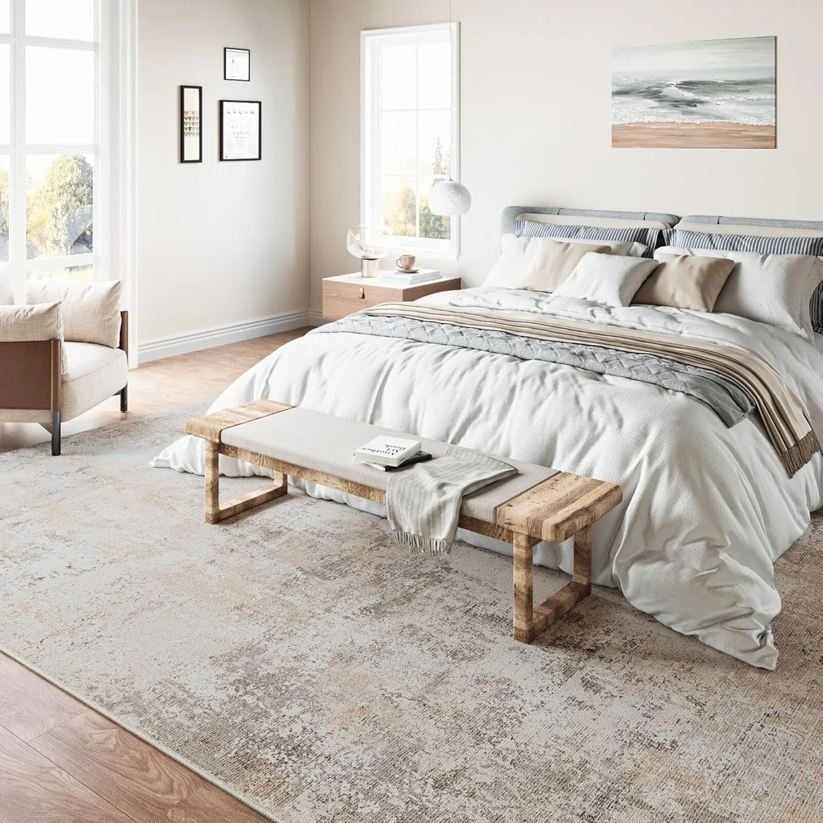 Washable Rugs Living Room Rug 240x300cm Beige - Image 3