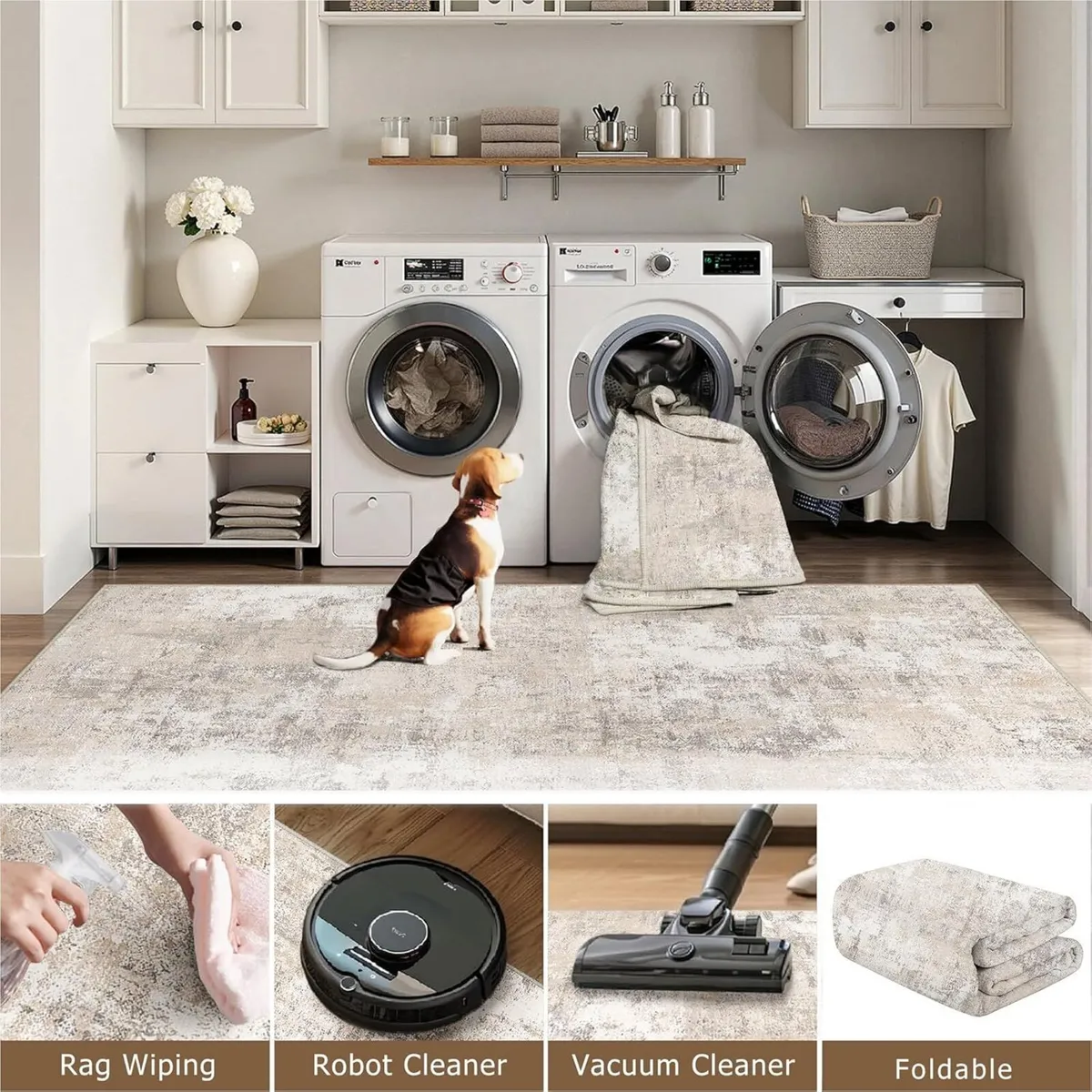 Washable Rugs Living Room Rug 240x300cm Beige - Image 4