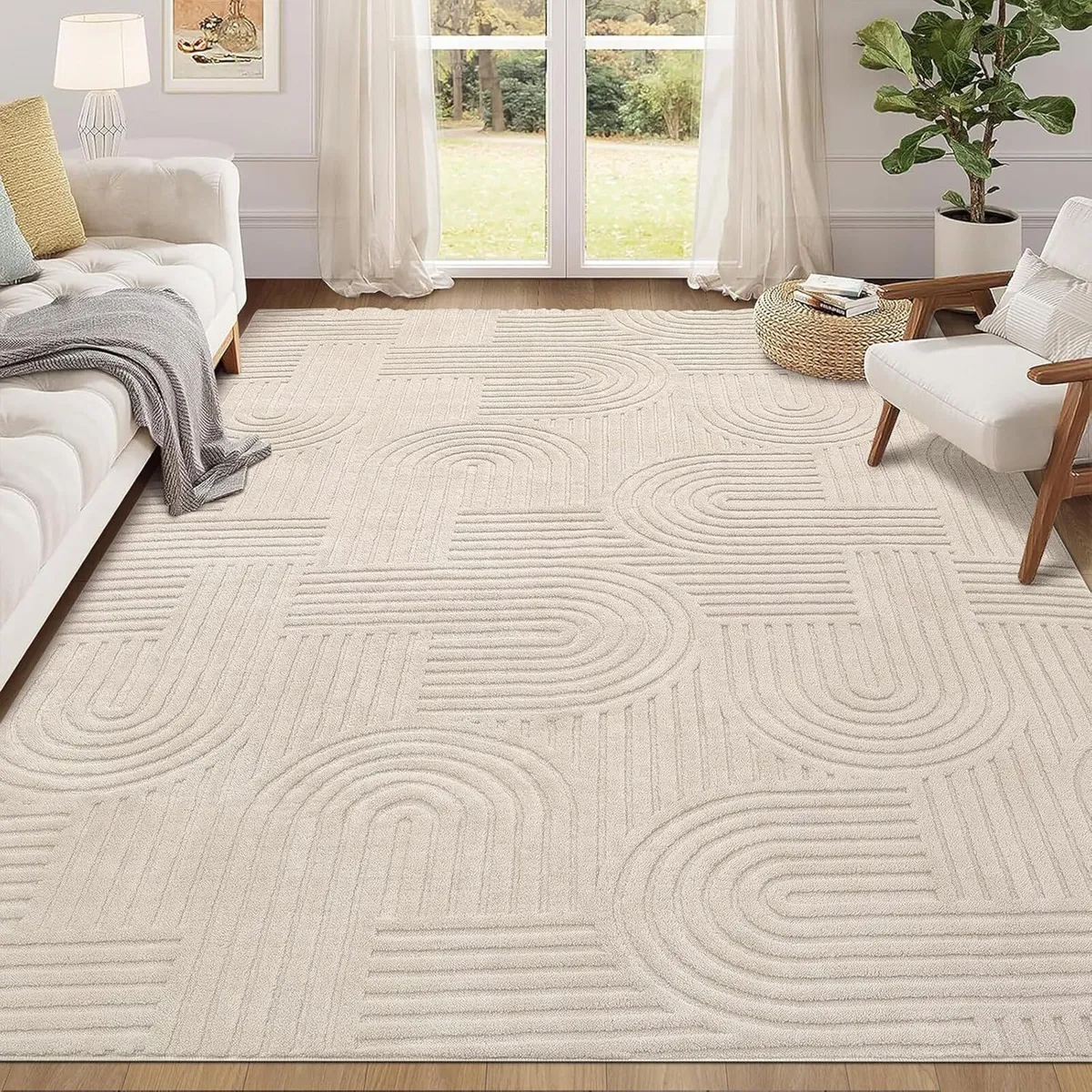 Rugs Living Room 160 x 230 cm Beige Fluffy Area - Image 1