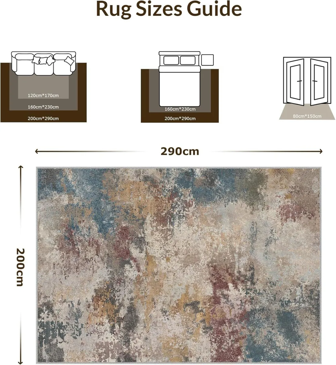 Rugs Living Room 200x290cm - Washable Large Rug - Image 2