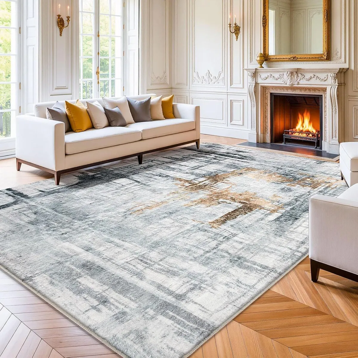Area Rug Living Room Rugs Grey Modern Luxury Soft - Image 1