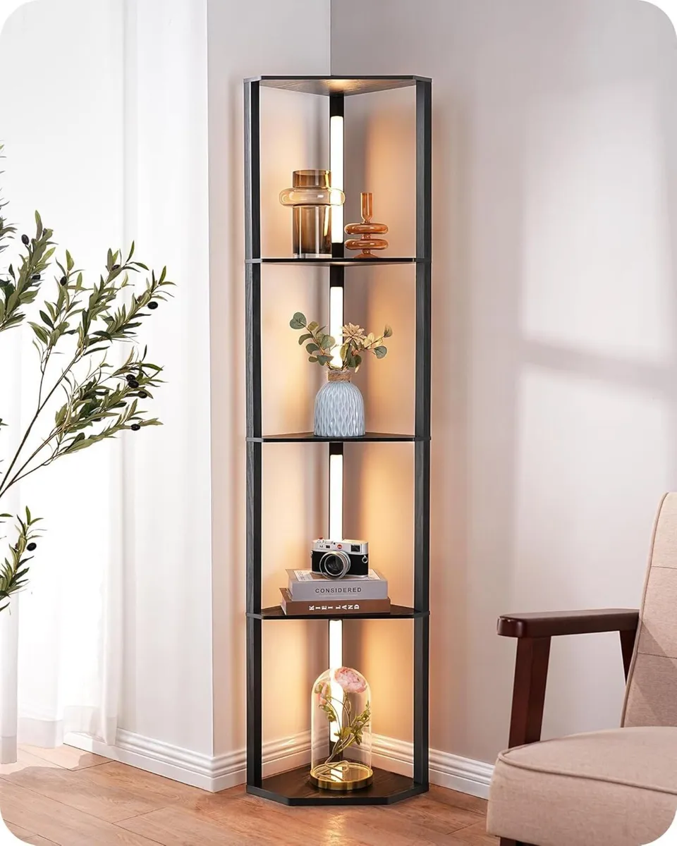 LED Floor Lamps with Shelves 4 Layers Wood - Image 1