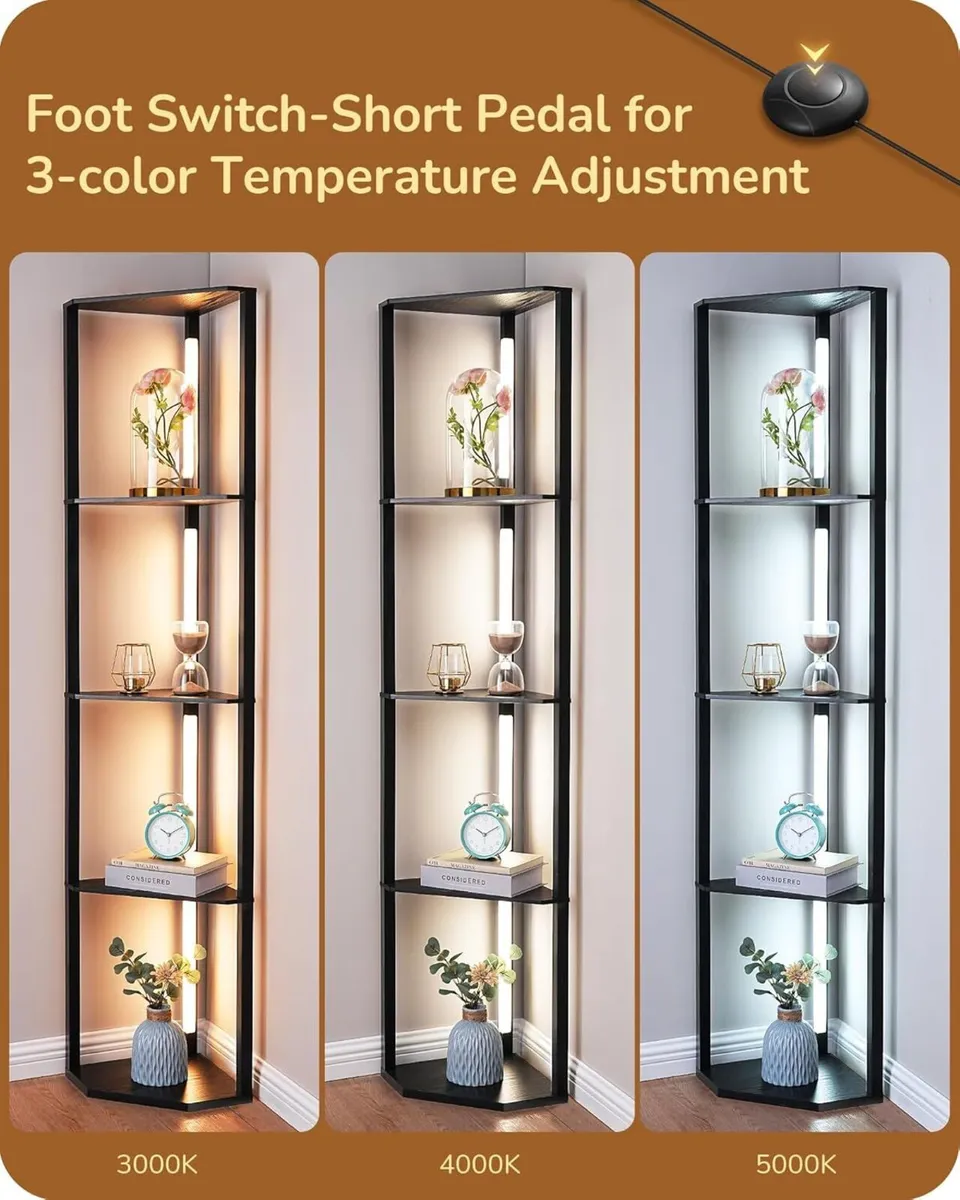 LED Floor Lamps with Shelves 4 Layers Wood - Image 3