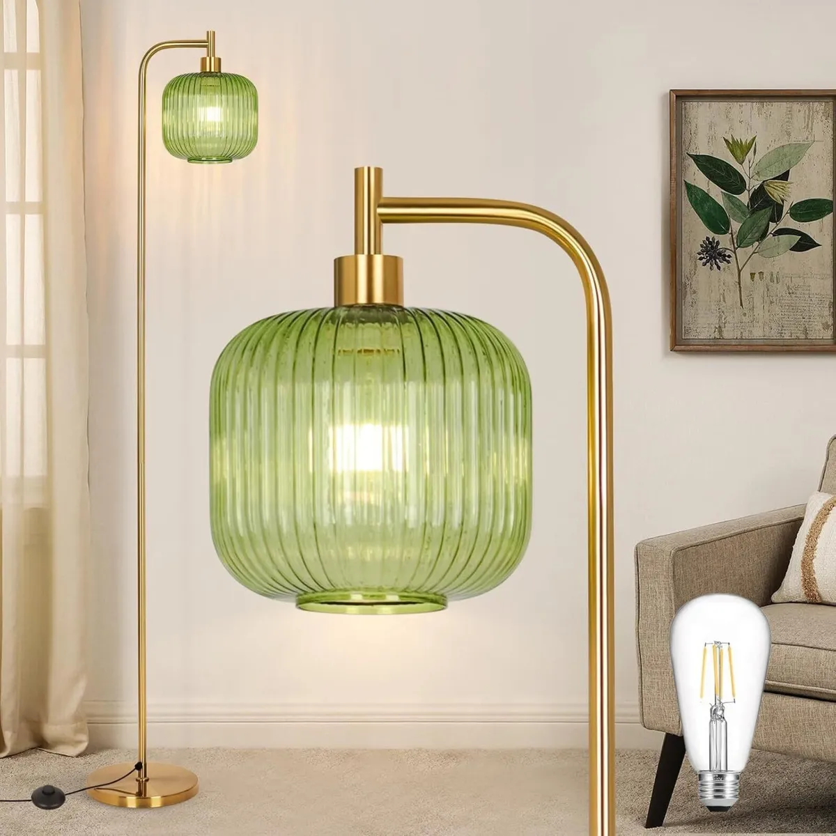 Glass Floor Lamp for Living Room Modern Ribbed - Image 1