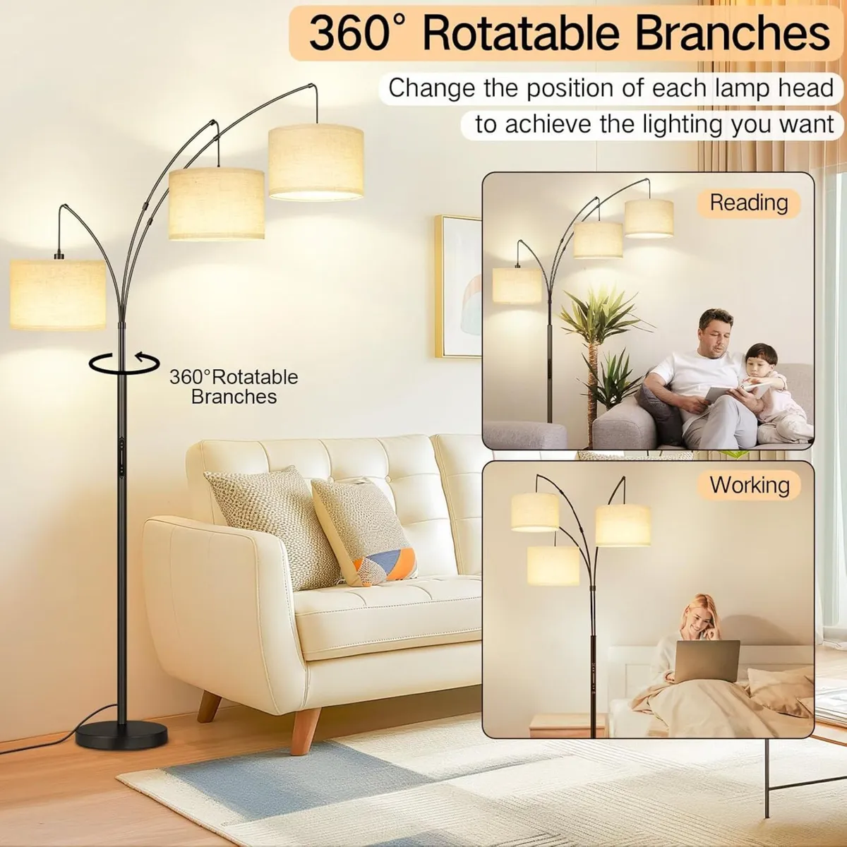 Arc Floor Lamp Dimmable with 3 Lights 4 Color - Image 3