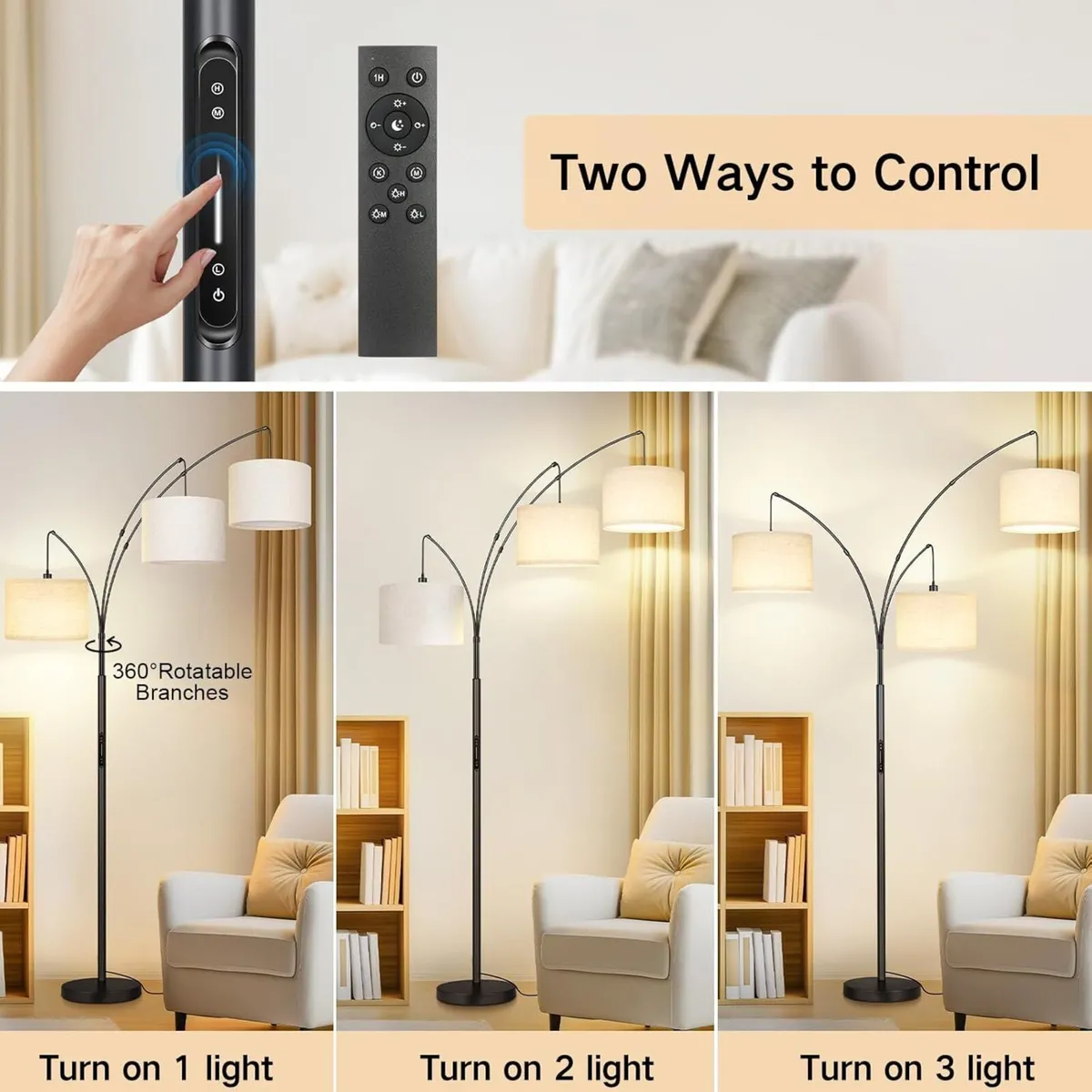 Arc Floor Lamp Dimmable with 3 Lights 4 Color - Image 4