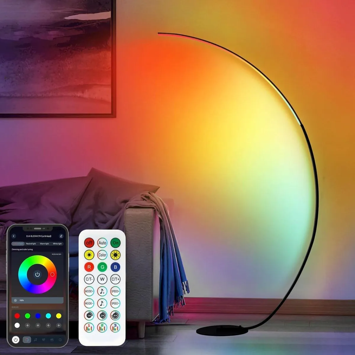 RGB Floor Lamp 165cm Million Colors Changing Arc - Image 1