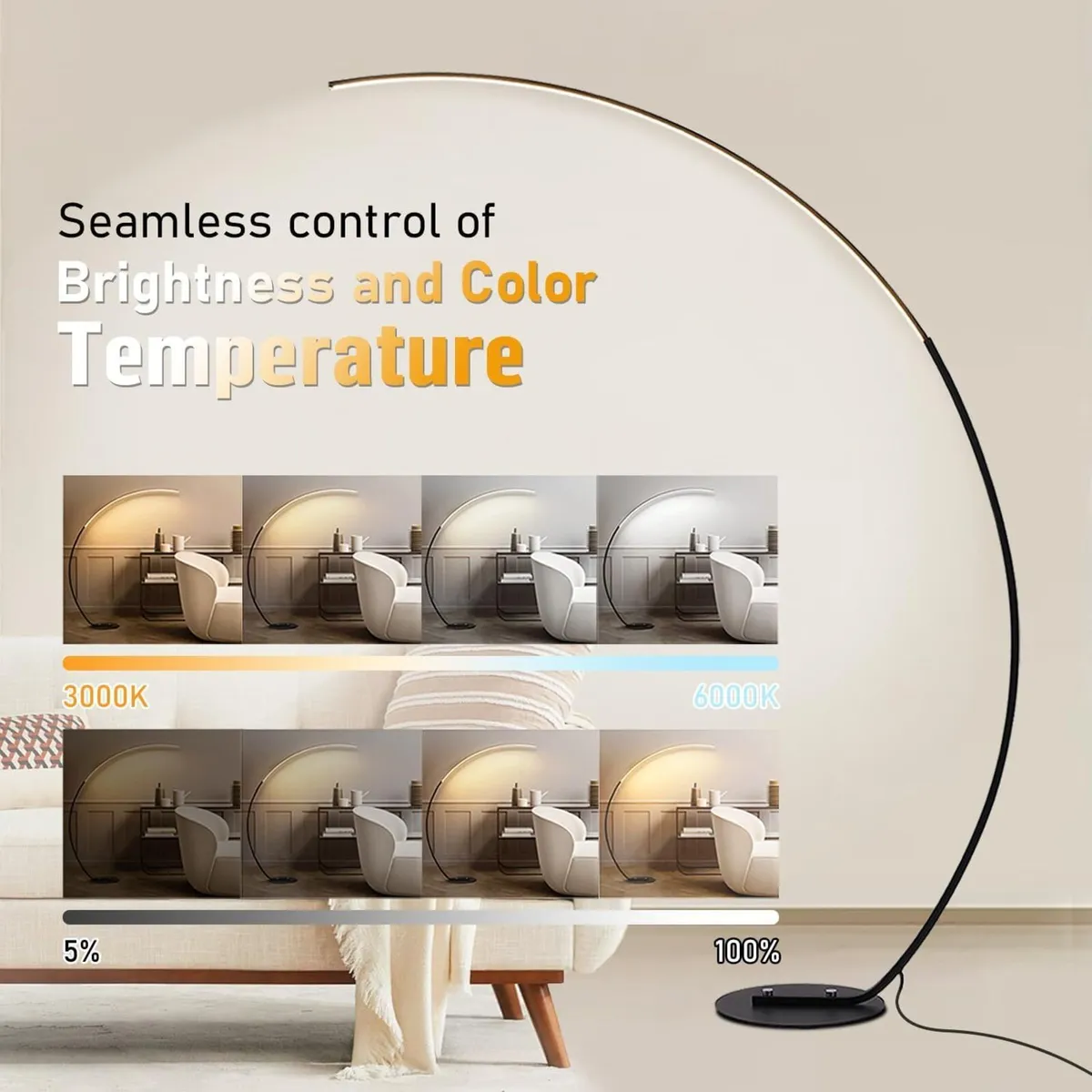 LED Arc Floor Lamp for Living Room 25W Dimmable - Image 2