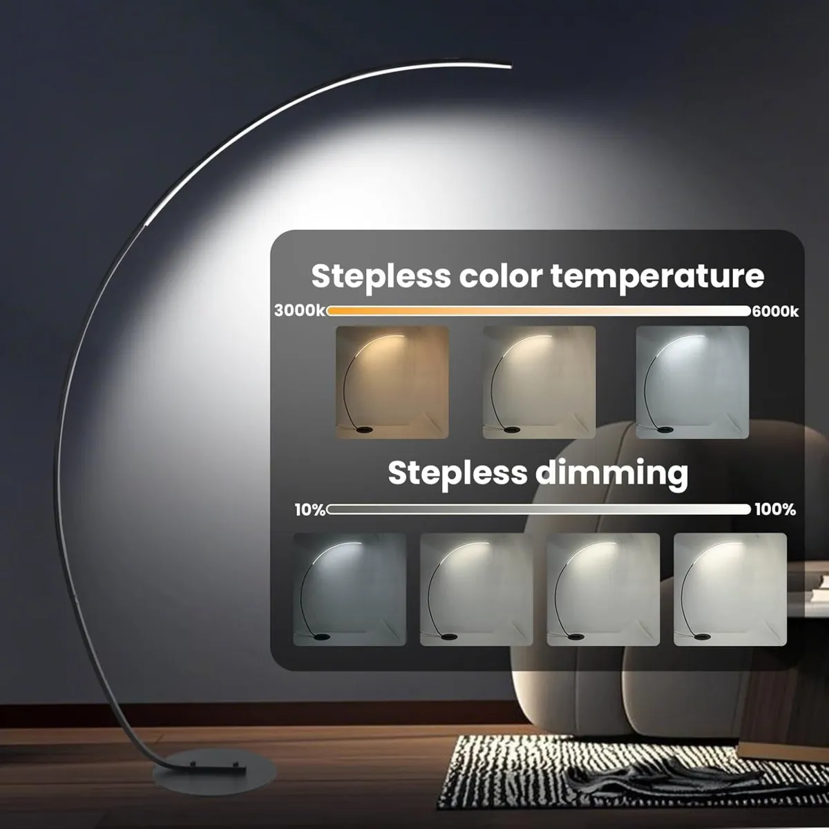 Arc Floor Lamp 40W 3 Color 5 Levels Brightness - Image 2
