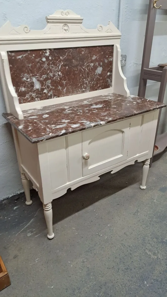 Early 1900s oak marble top wash stand - Image 1