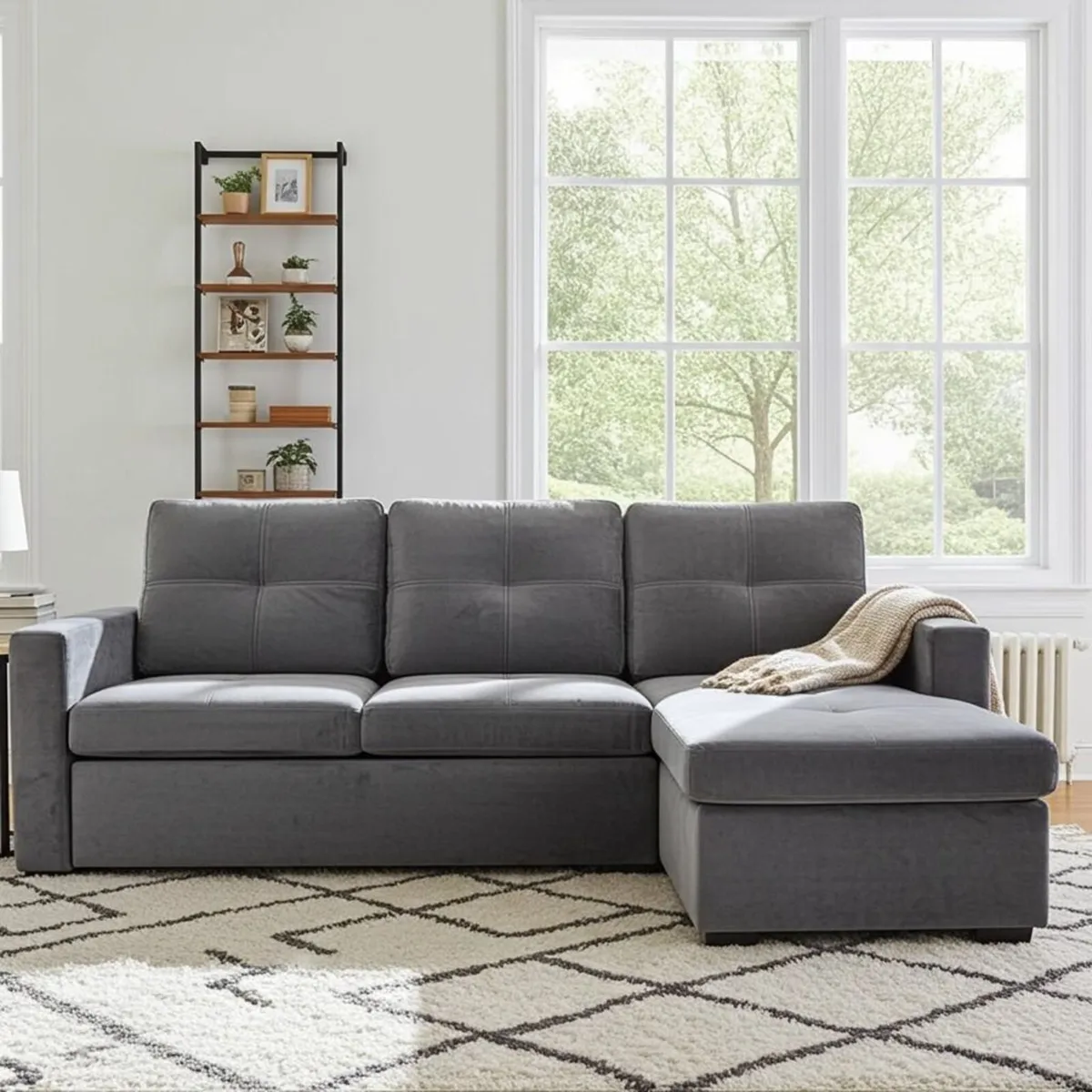 Grey velvet Corner Sofa Bed Storage Free Delivery - Image 2