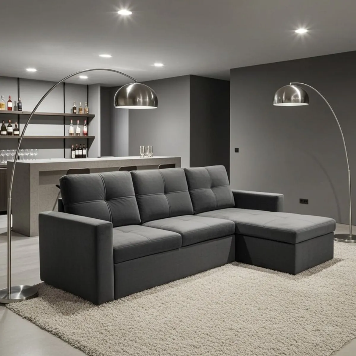 Grey velvet Corner Sofa Bed Storage Free Delivery - Image 2