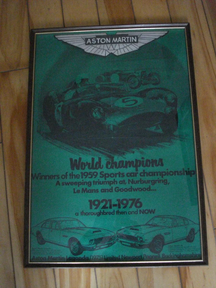 ASTON MARTIN LAGONA II FRAMED 1976 POSTER & BADGE, - Image 2