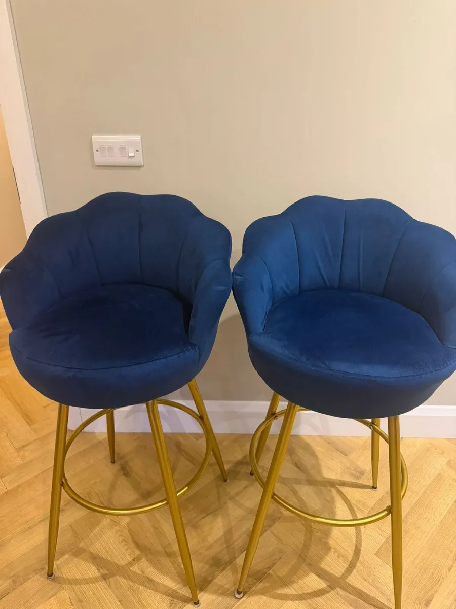 Pair of Navy Bar Stools - Image 1