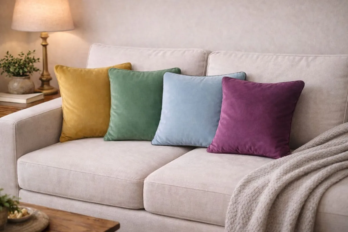 Velvet Cushions – Set of 4 Designer Colours - Image 1