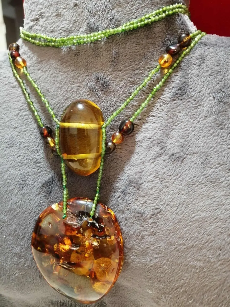 Natural amber and olivine. - Image 2