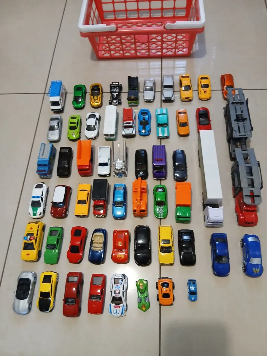56 Toy Cars Bundle in Plastic Shopping Cart - Image 2