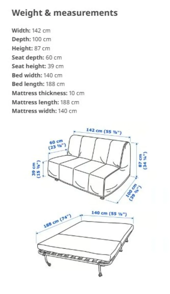 IKEA LYCKSELE LÖVÅS Sofa Bed with custom cover - Image 3