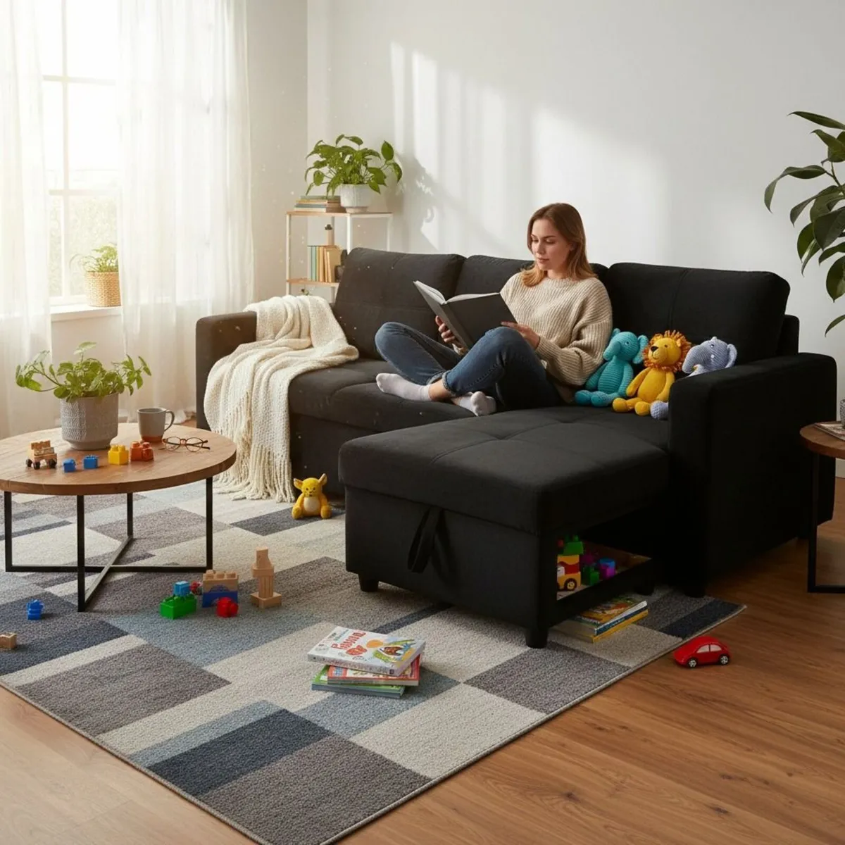 Blue Corner Sofa Bed Storage,215cm - Image 3