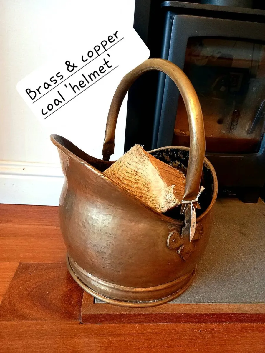 Antique Brass & copper coal helmets - Image 1