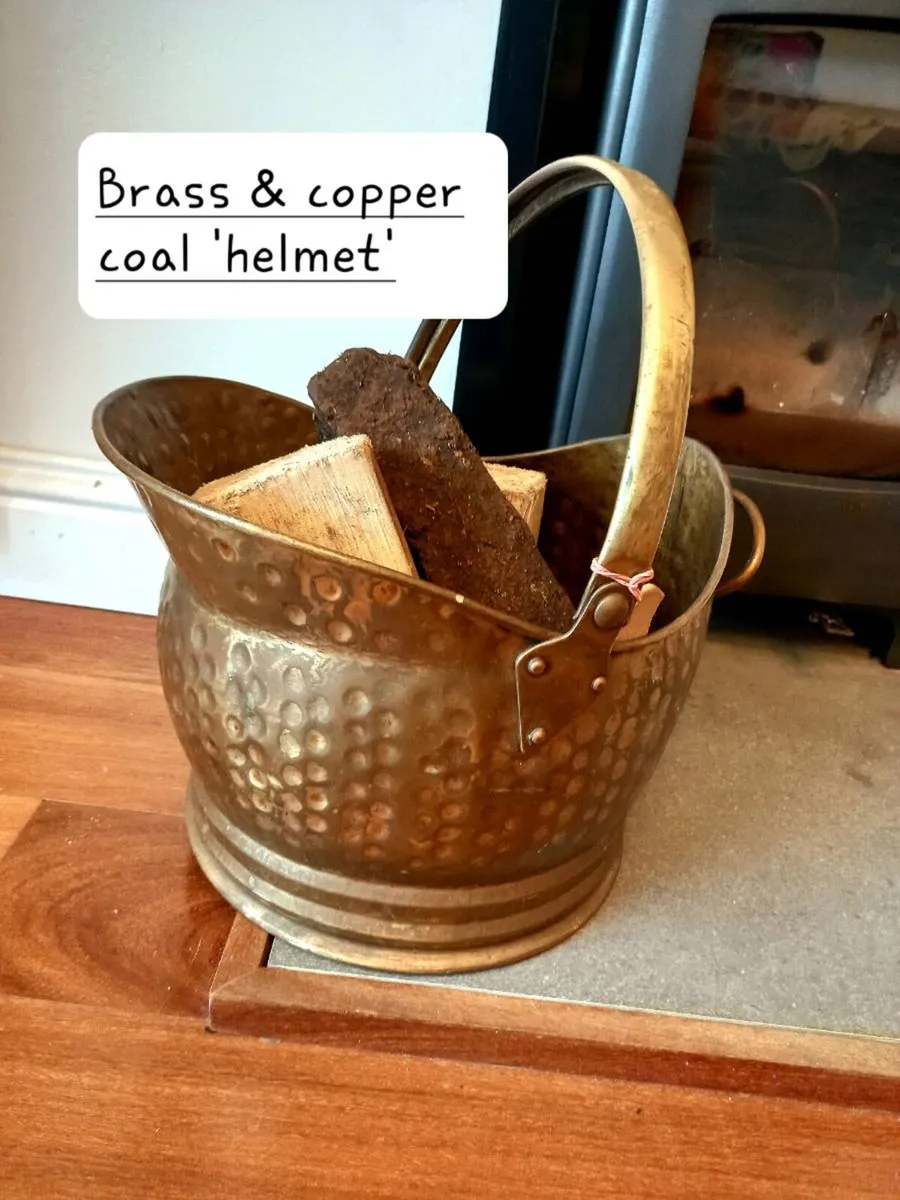 Antique Brass & copper coal helmets - Image 2
