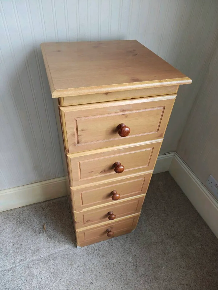 Slim Pine Tallboy Chest of Drawers – 5 Drawers - Image 2