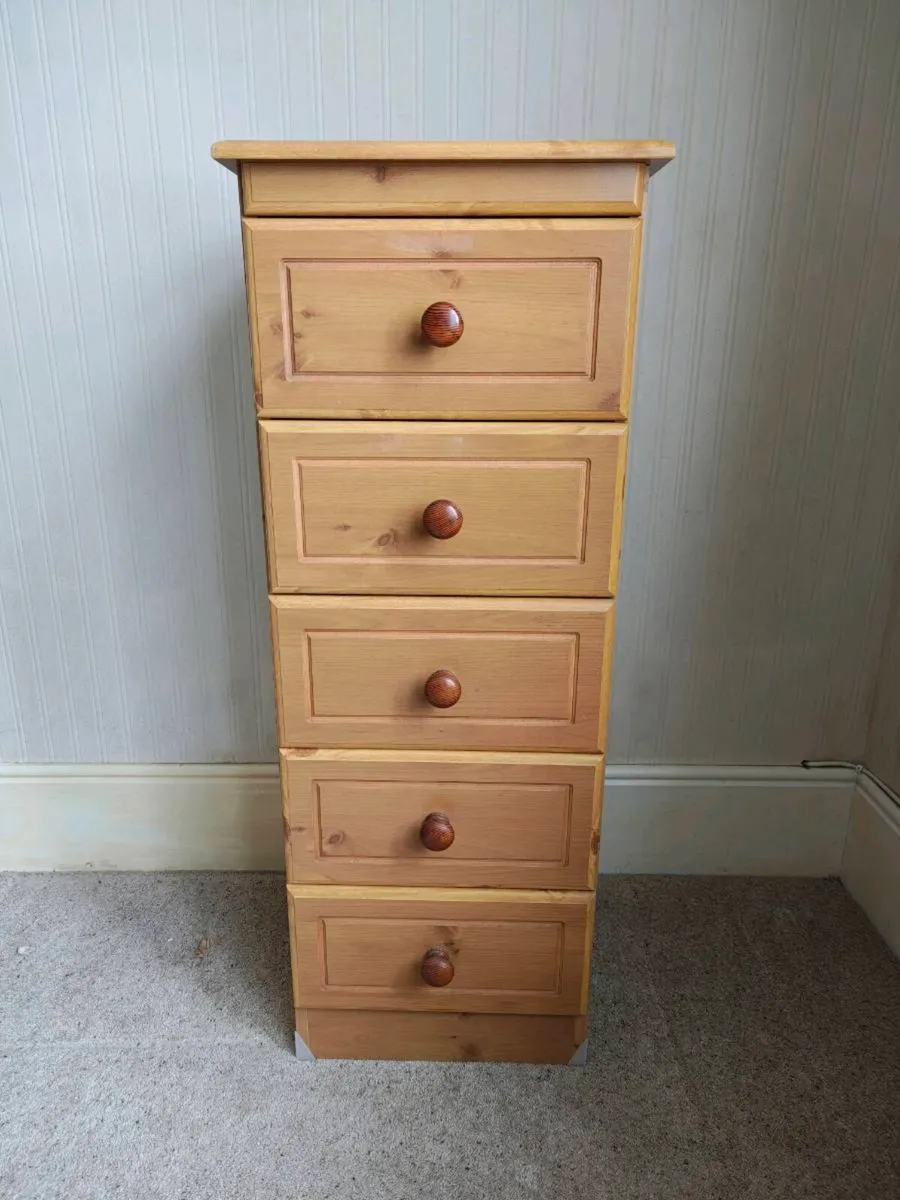 Slim Pine Tallboy Chest of Drawers – 5 Drawers - Image 1