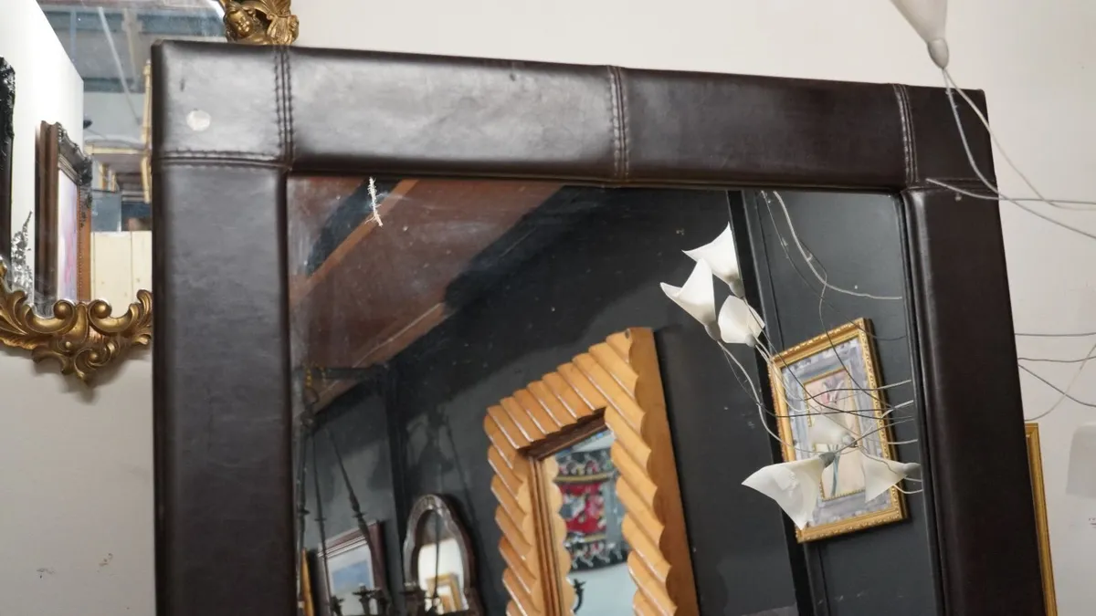 Large Floor Mirror with Leather Frame - Image 2