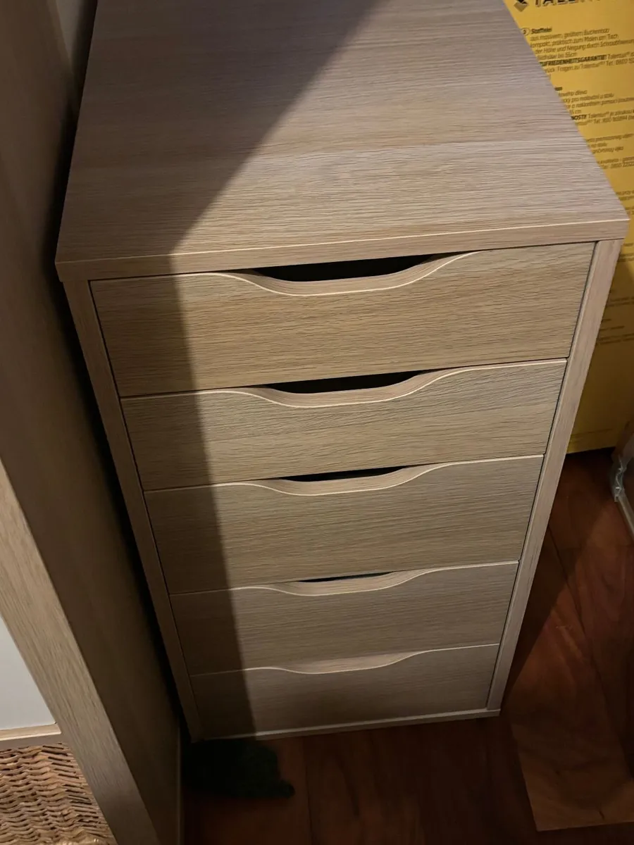 5-Drawer Storage Unit  White Stained / Oak Effect - Image 1