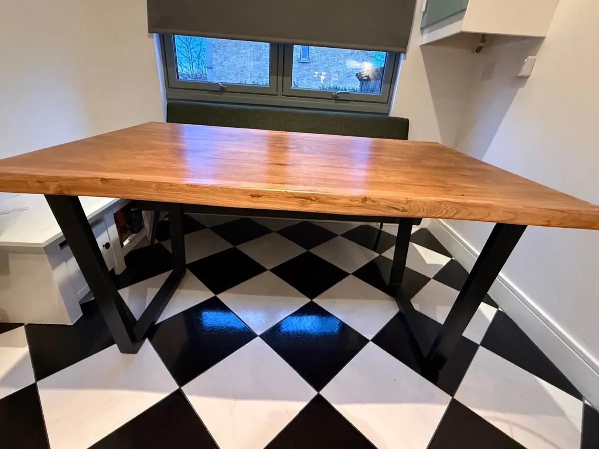 Oak table dining kitchen black metal legs 140cm - Image 1