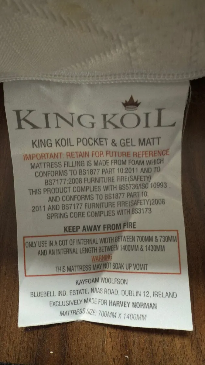 Pocket sprung & gel matt  70x140 cot mattress - Image 2