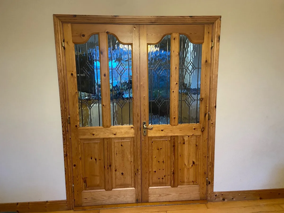 Leaded glass solid wood double doors - Image 2