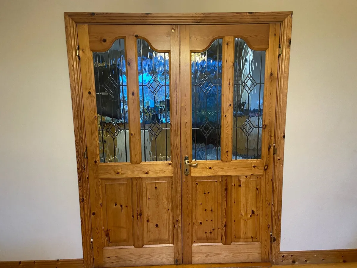 Leaded glass solid wood double doors - Image 1