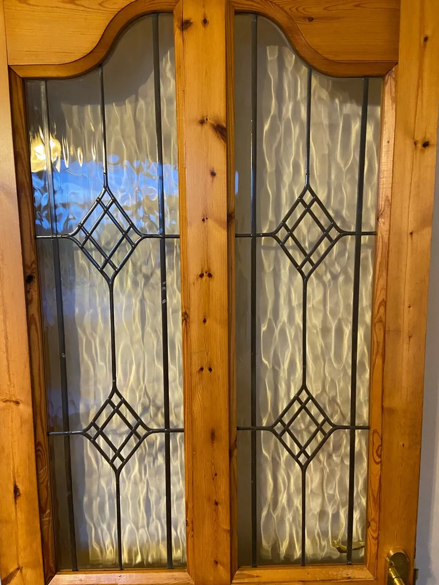 Leaded glass solid wood double doors - Image 4