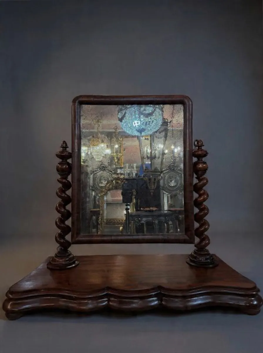 Antique Victorian Flamed Mahogany Barley Twist Dressing Table Mirror - Image 1