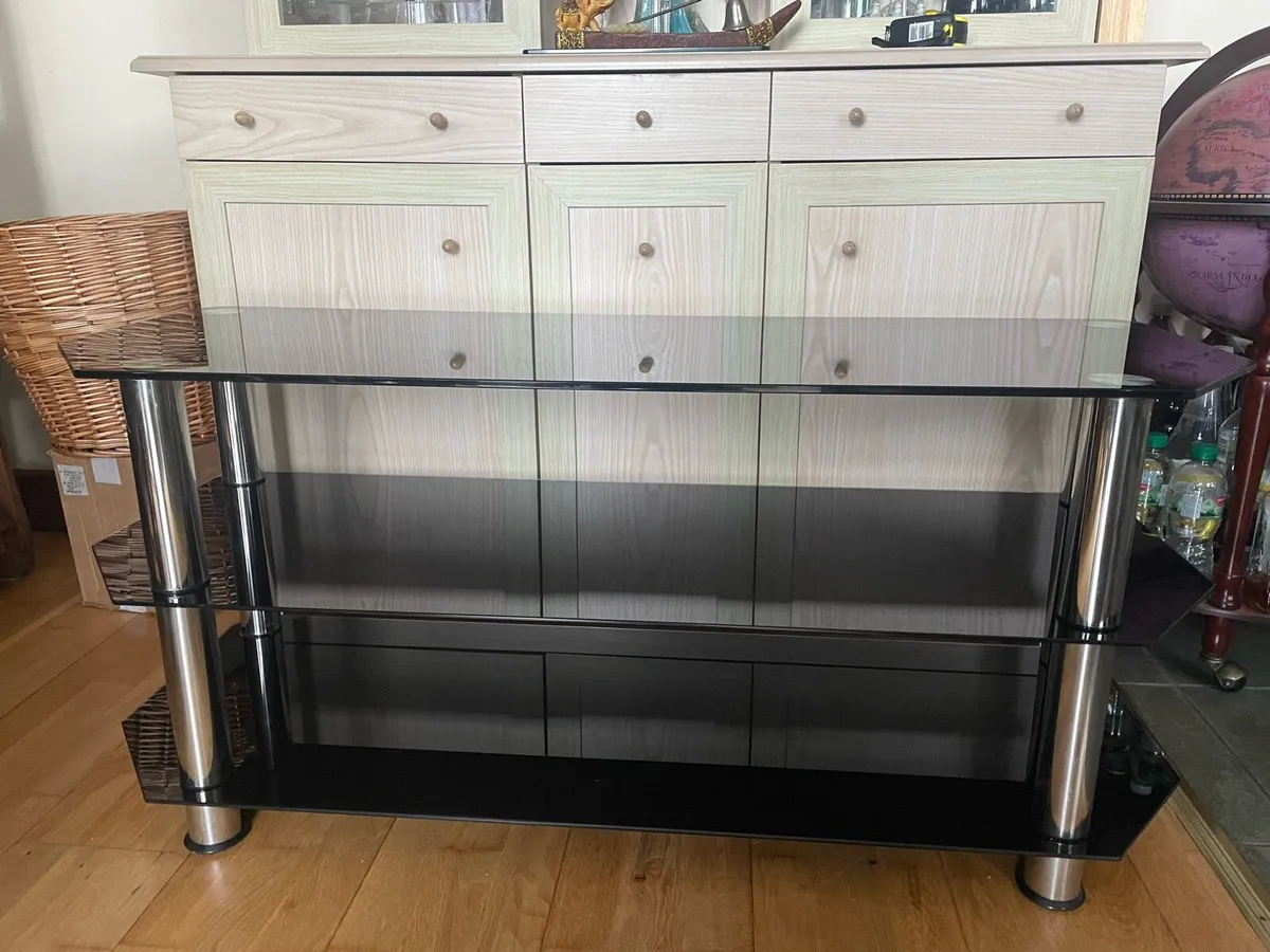Black TV Unit with Glass - Image 3