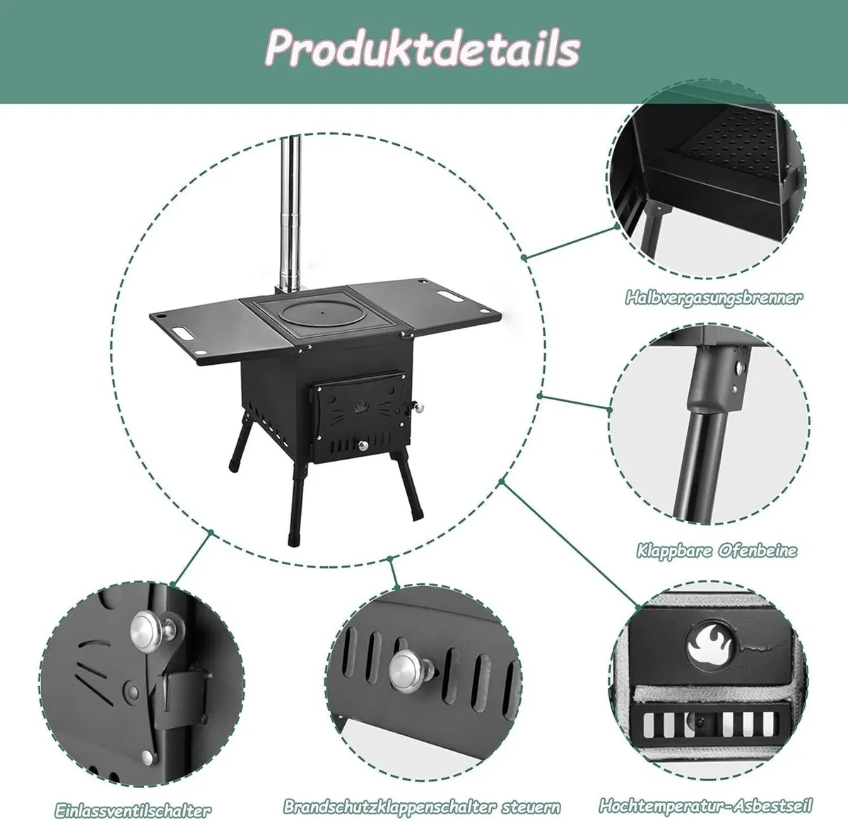 Cast Iron Portable Wood Stove for Camping & Tents - Image 1