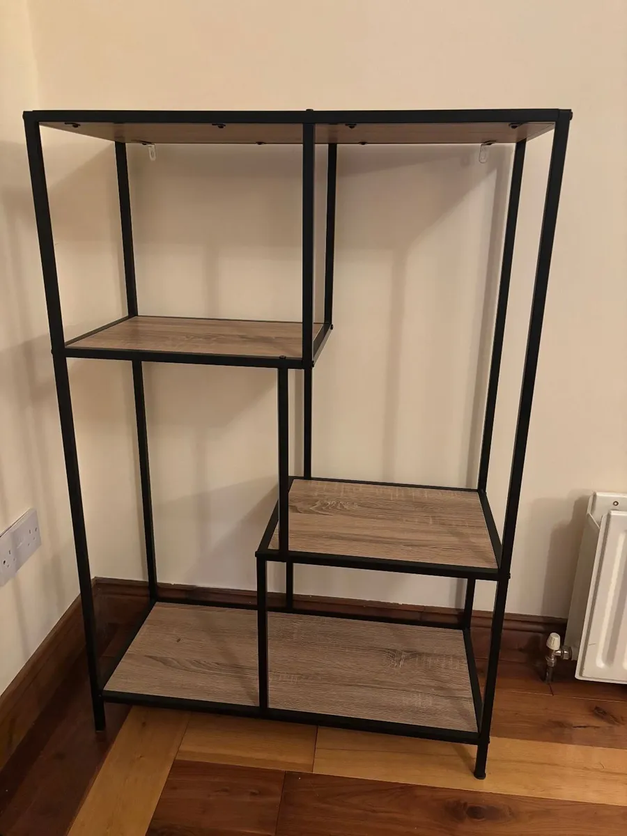 4-Shelf Oak & Black Shelving Unit – 115×77×33 cm - Image 1