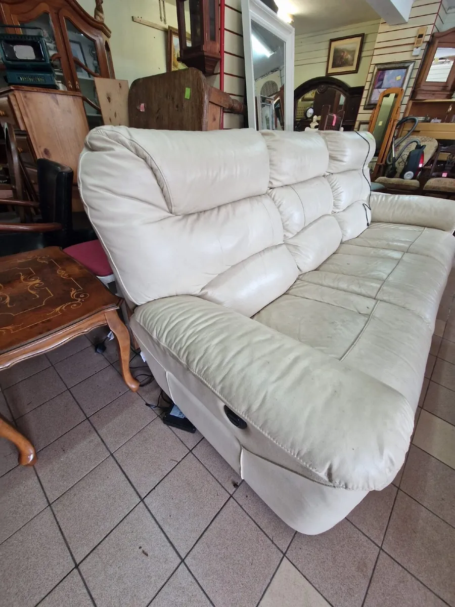 Reclining 3 Seater Leather Cream Sofa