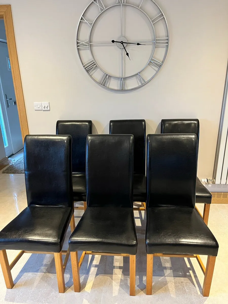 6 Black Leatherette Dining Chairs - Image 1