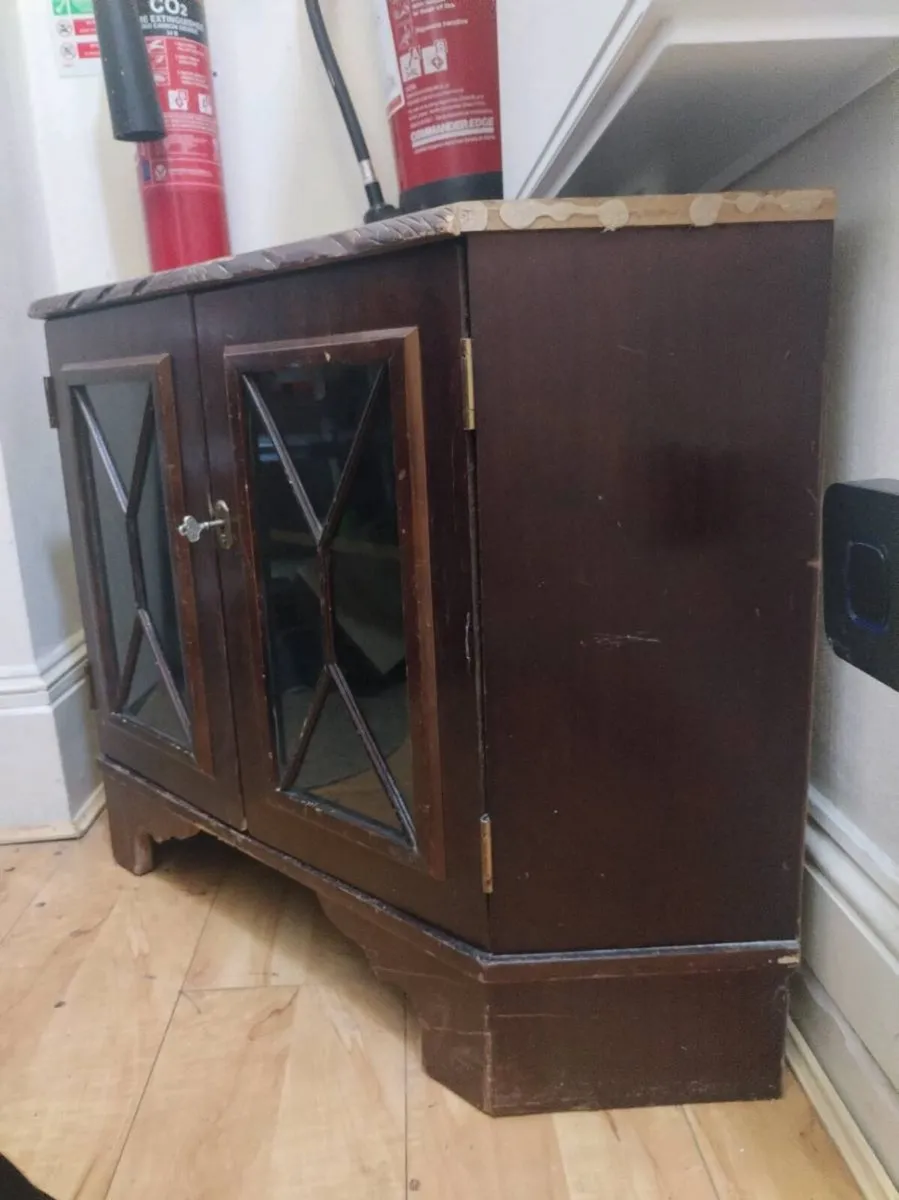 Vintage Wooden Corner Cabinet with Glass Doors - Image 4