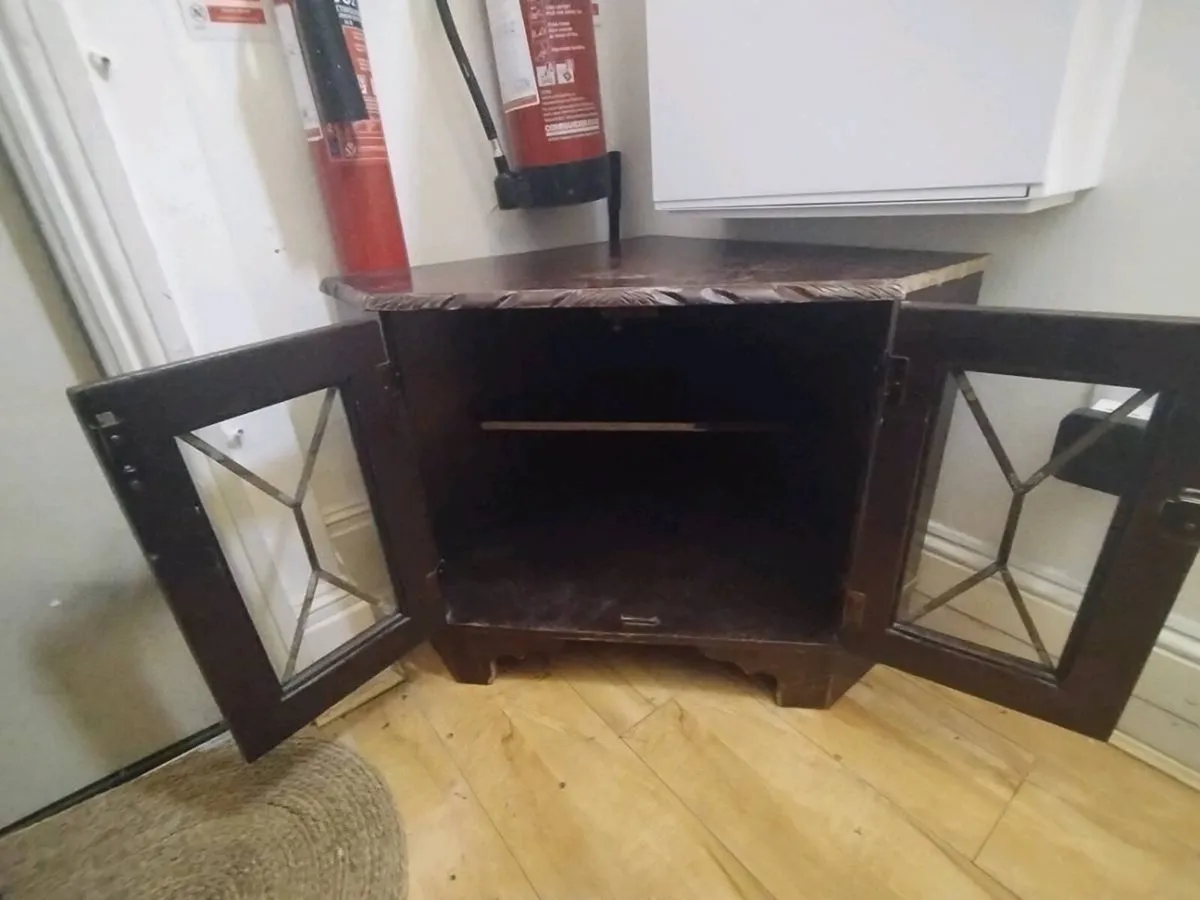 Vintage Wooden Corner Cabinet with Glass Doors - Image 2